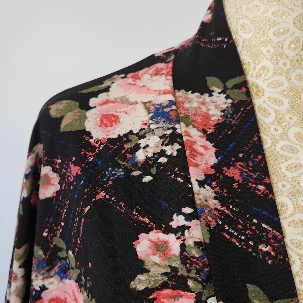 Women's Floral Print Fringe Hem Open Front Kimono Sleeve Shrug Cardigan Size L - Picture 5 of 9